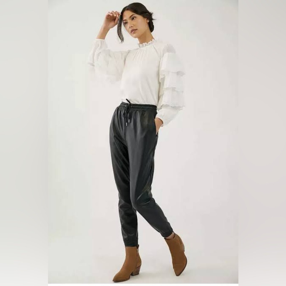 NWT Avec Les Filles Faisa Vegan Leather Joggers, Black, Small, Drawstring
